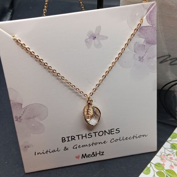 Me&Hz Initial E & Birthstone Necklace. Comes With Card, Pouch, Gift - Picture 2 of 5